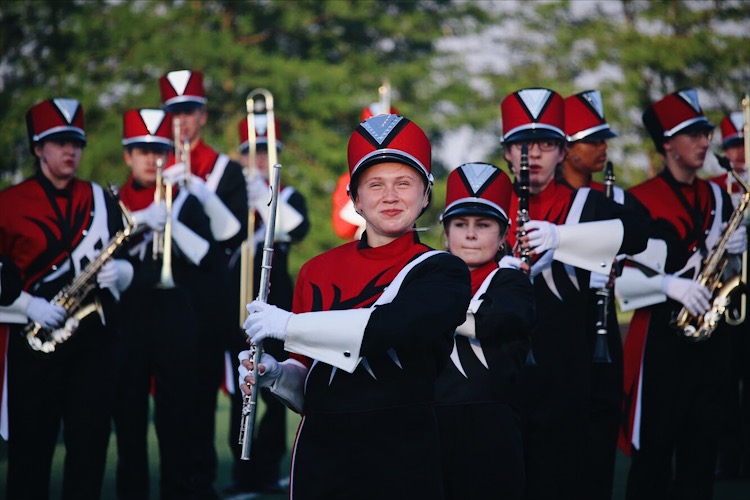Anna Love stands prepared to begin the Spirit Show at an EHS football game. The Spirit Show was a new addition to the band program at ELkhorn High, beginning at the start of the 2018-2019 school year.  