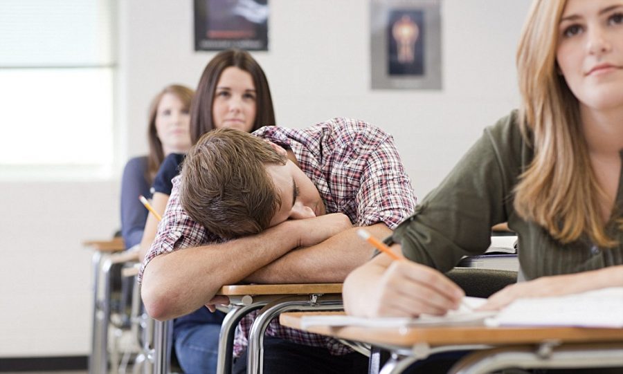 Male+high+school+student+asleep+in+class+---+Image+by+%C2%A9+Image+Source%2FCorbis