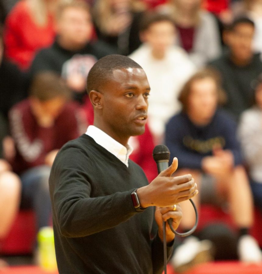 Buey Ray Tut, founder of Aqua Africa, speaks to students at EHS. Tut was chosen as this years Student Council Speaker. 