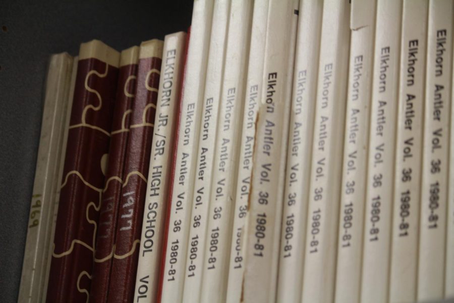 Elkhorn yearbooks dating back to 1969 are in the back of the library. Many older yearbooks are damaged.