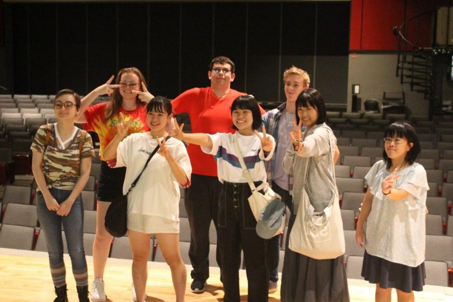 Japanese students enjoying the auditorium with Elkhorn Japanese students. The school welcomed the students in the neighboring lecture hall.