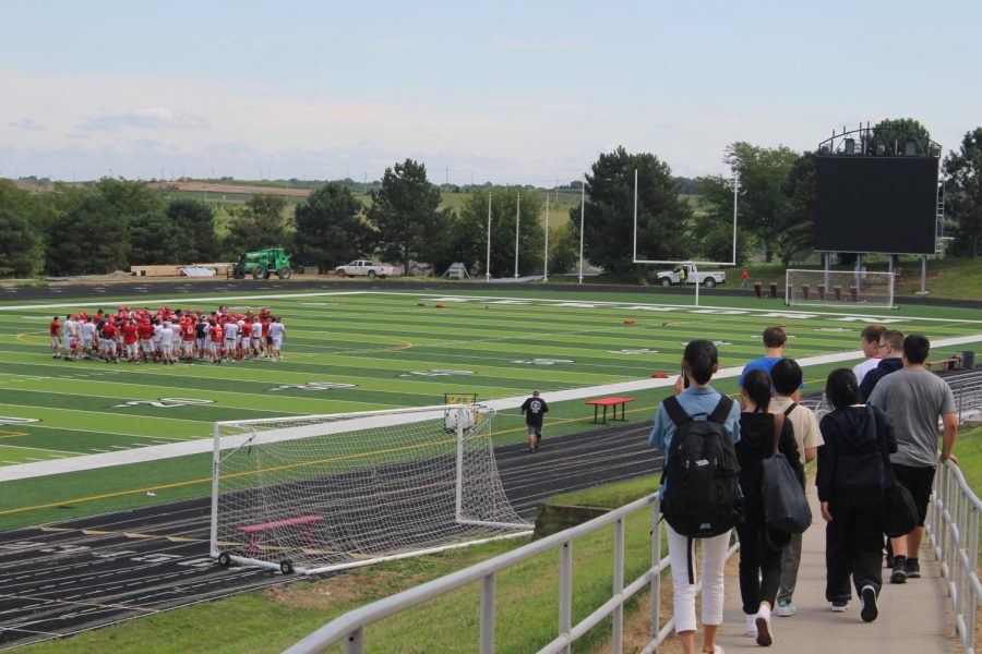 Japanese students toured the new Antler field. Many Japanese schools do not have separate fields for sports.