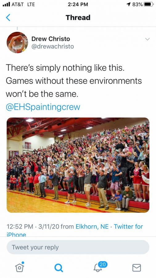Elkhorn+basketball+player+Drew+Christo+tweets+his+support+of+fans+at+sporting+events%2C+like+state+basketball.+The+NSAA+decided+to+restrict+fan+access+to+this+years+tournament.+Only+immediate+family+will+be+allowed+to+attend.