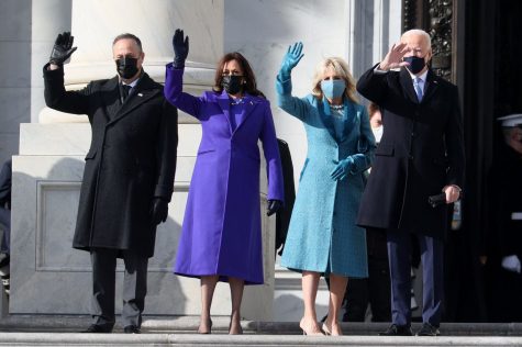 Joe Biden and Kamala Harris wave to the crowd after being sworn in on January 20th.