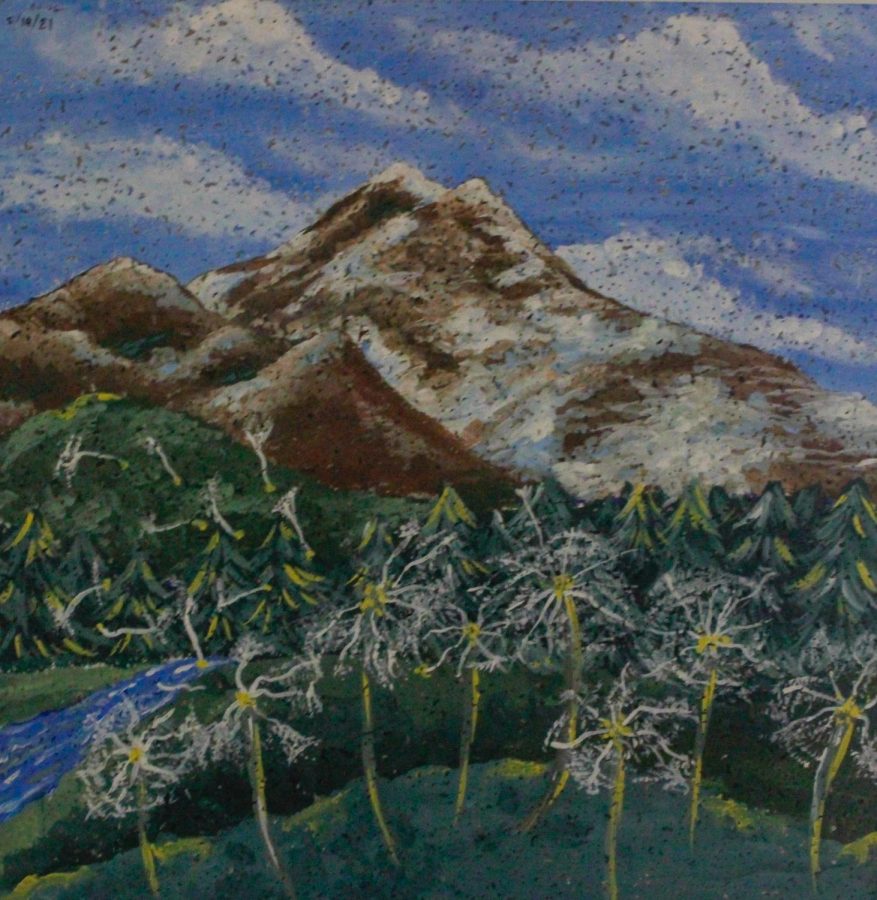 A painting by a student in the library.