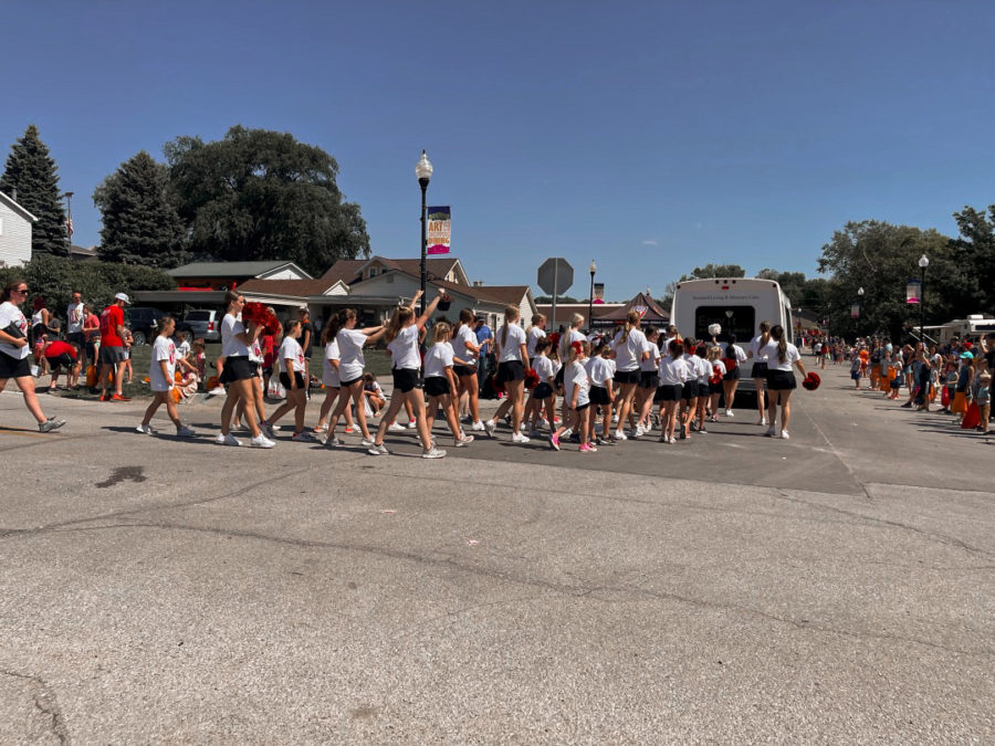 The Elkhorn dance team walking in the parade.