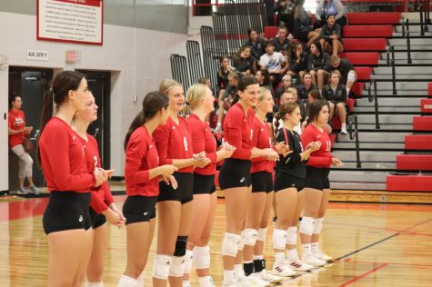 Elkhorn Antlers volleyball team are introduced.