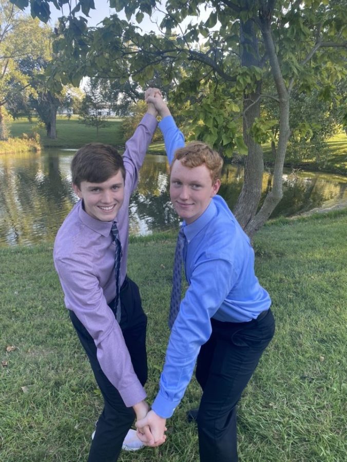 Chase Ruch and Jake Uehling pose for homecoming photos. Jake is a twin with Matt, but for this photo Chase was his twin.