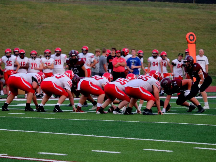Antler linemen prepare for the snap early in the first half on September 10th, 2021.