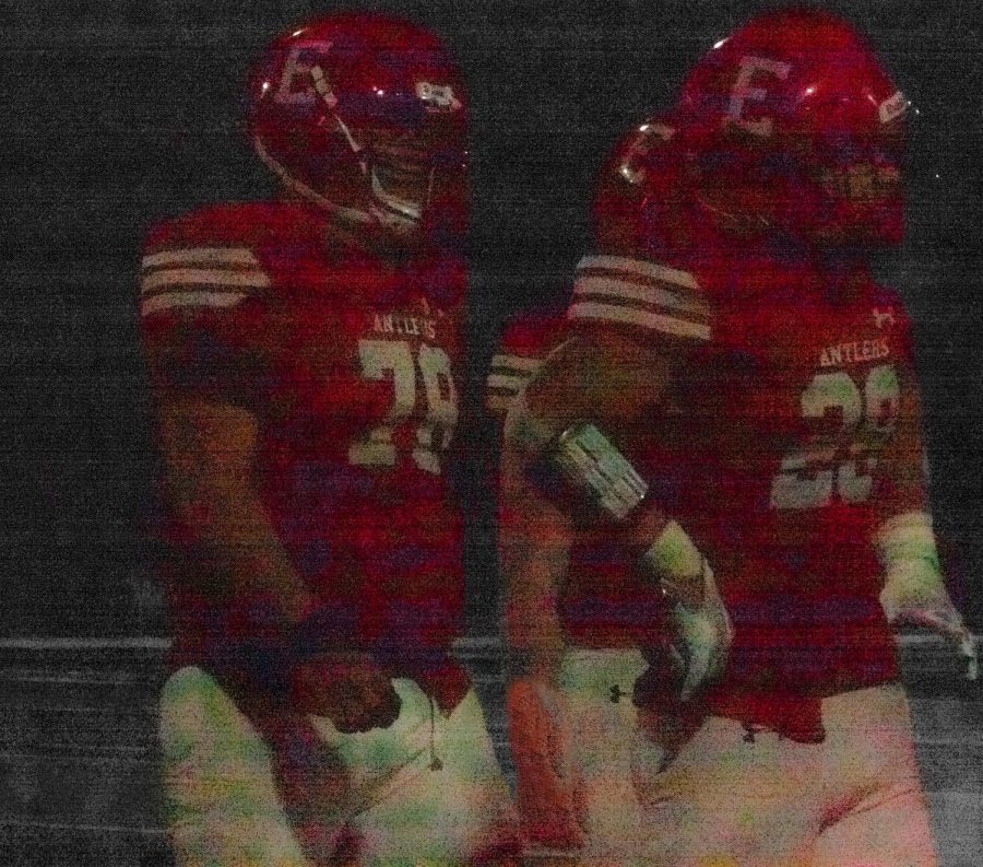 #78 Aidan Betz, and #28 Hayden Stec walking out for the next play.  The Antlers finished with a 33-13 win over Skutt Catholic at the district finals.
Photo taken by Mason Beister, edited by Alex Haug.