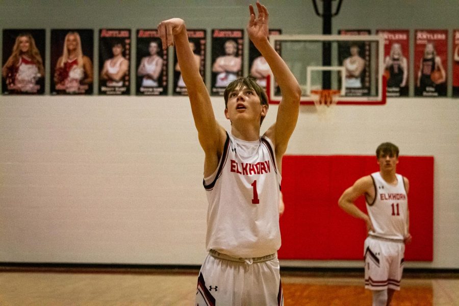 #1 Colin Comstock shooting free throws that may have won the game. Antlers win 57-53 against Norris. Thursday, January 27th.