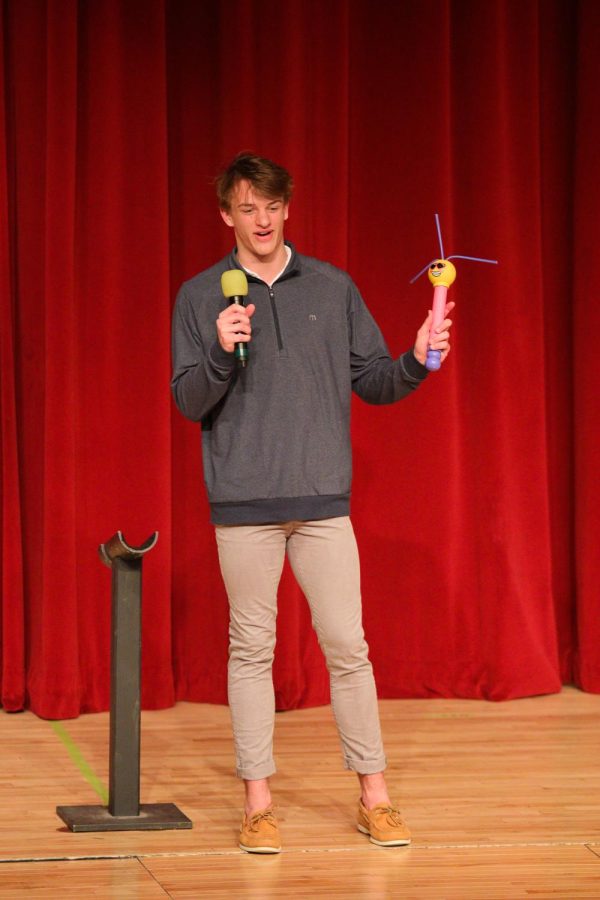 Axel Prince was given an object to promote to the audience and judges during the Mr.EHS pageant.