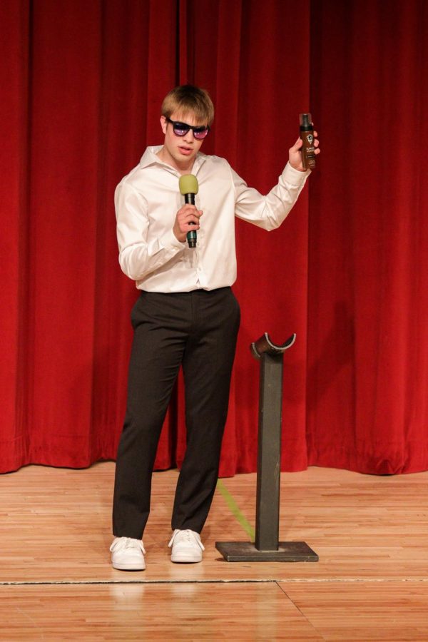 Zach Leinen advertises what appears to be bug spray as spray chocolate. He participates in the Mr.EHS pageant. 