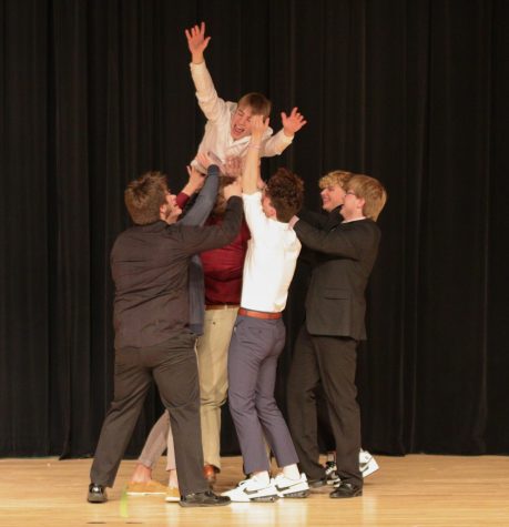 During the lip-sync battle, pageant members lifted up Zach Leinen. They performed songs during the Mr.EHS pageant. 