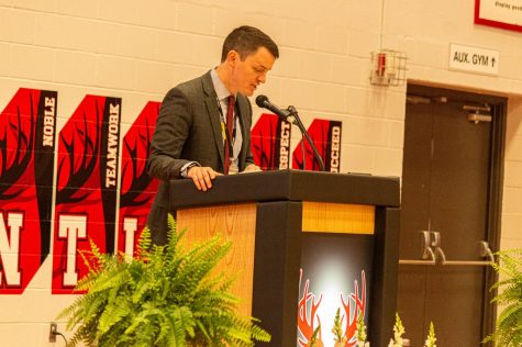 EHS Principal Mark Schroeder presented the 46 ACHIEVE! scholarships on Tuesday, April 26th.