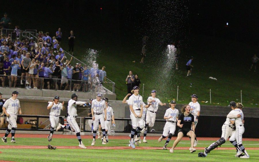 Elkhorn North players celebrate winning their game against Elkhorn High 12-8 in the 10th inning.  Elkhorn played Elkhorn North in the 2022 State Baseball Tournament.