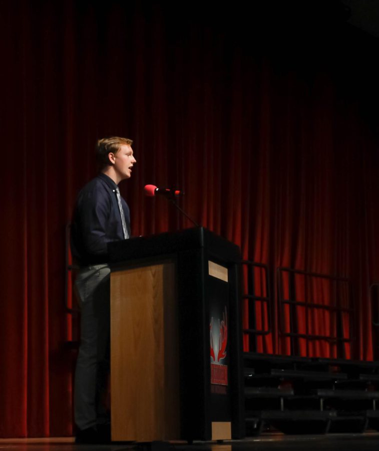 Jake U giving a speech at the National Honors Society awards