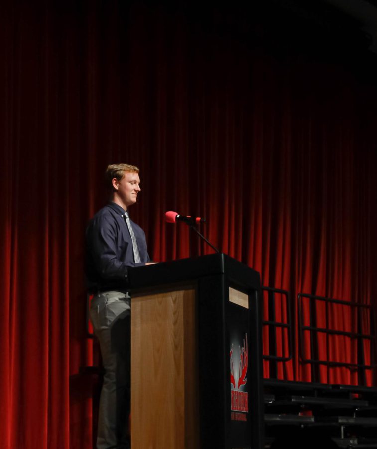 Jake U giving a speech at the National Honors Society awards