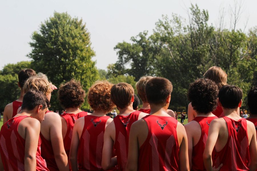 JV XC boys nervously waiting for the gun to go off to start off the race.