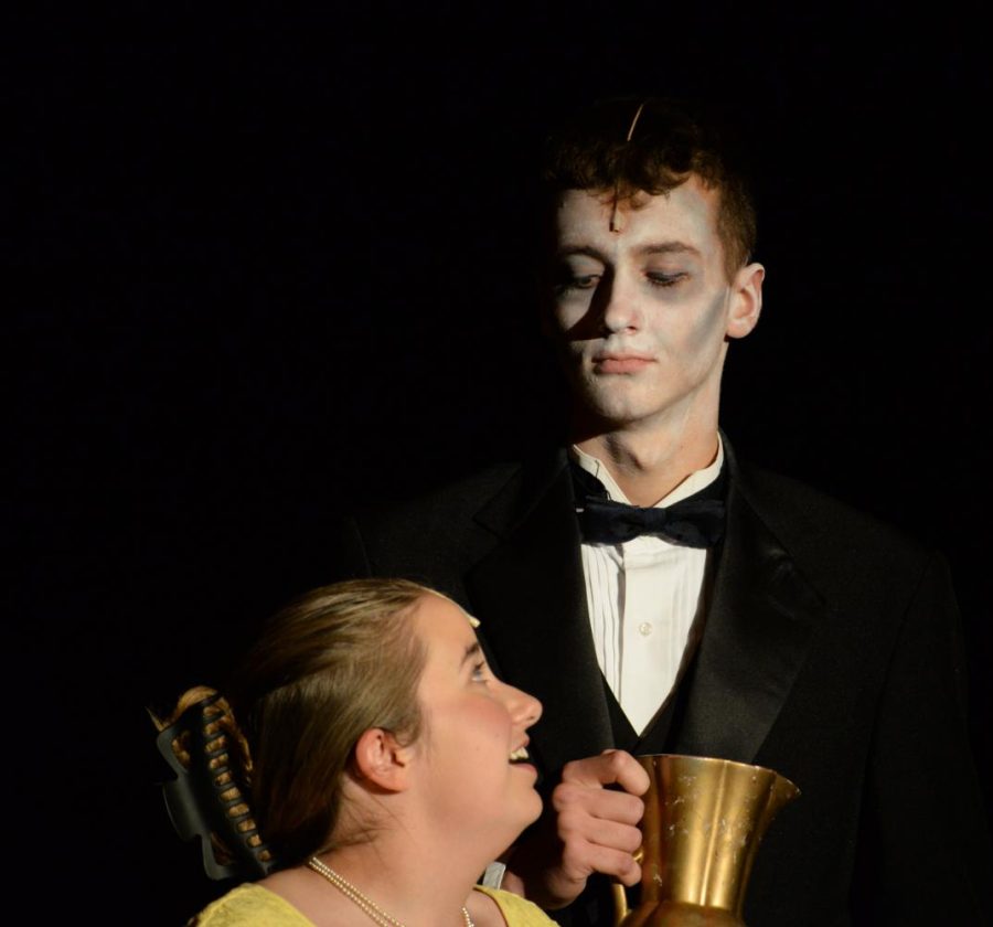 Michaela Todd (Sr) singing to Jonah LaGrange (Jr) during the Banquet scene of the Addams Family musical