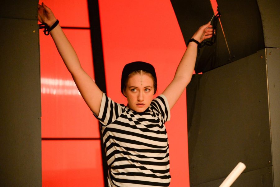 McKenzie Carlson (Jr), performing as Pugsley Addams, being tortured during the dress rehearsal of the Addams Family musical