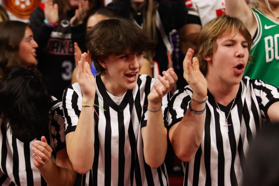 Braydon Stika and Tristan Welch cheer on the Antler squad