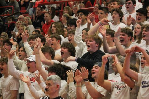 The Elhorn High School student section cheers after a big win against Gering.