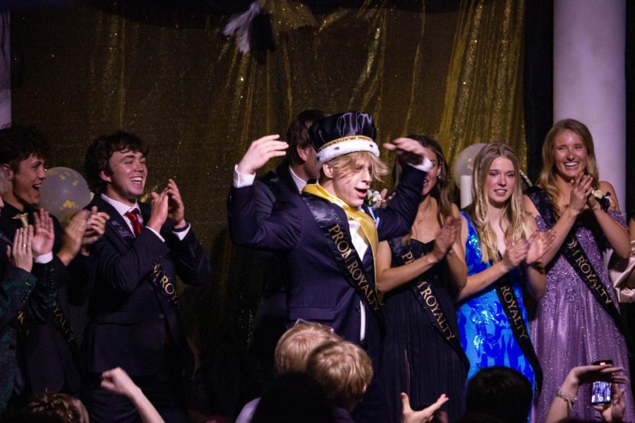 Sean Stara hyping up the crown after being crowned the 2023 prom king.