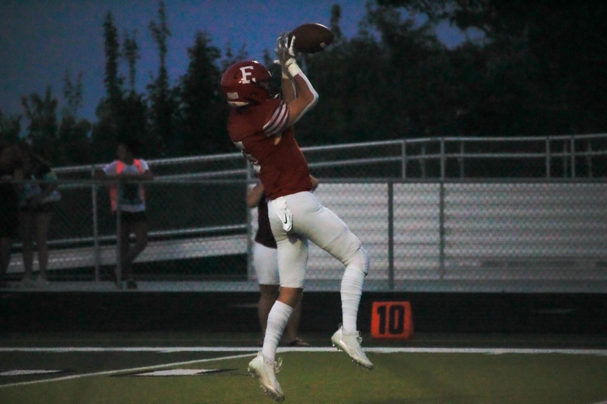 Senior Andrew Salvatore jumps to catch the ball. Waverly beat Elkhorn 35-17 on Friday, August 25th.