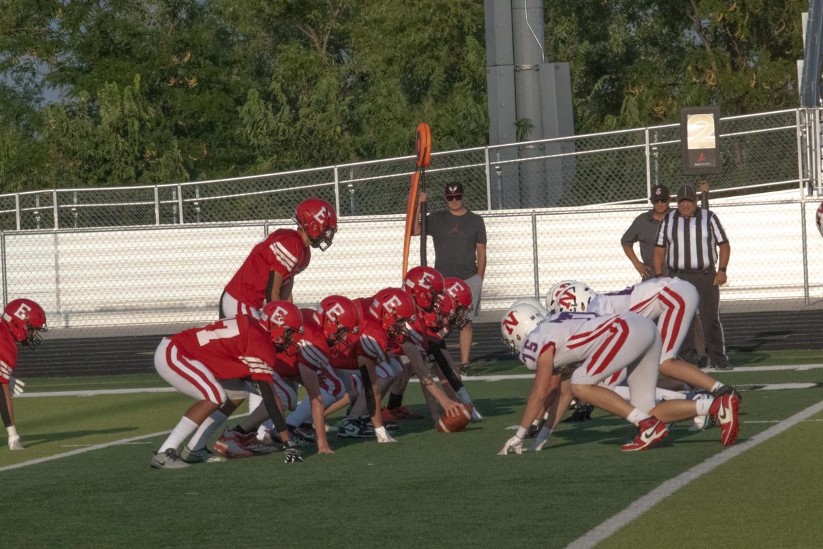Freshman Baron Clevenger prepares to snap the ball. Freshman Antlers lost 35-7 to Norris.                                                                                         