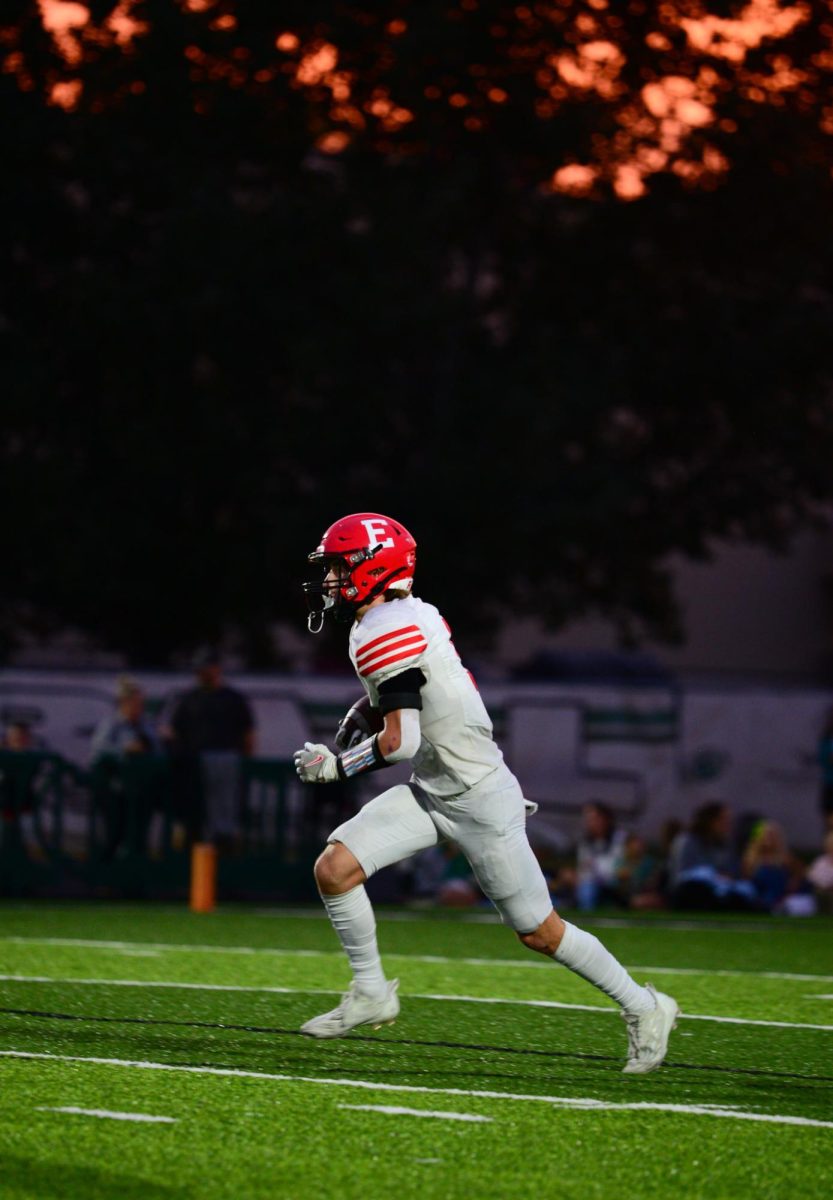 Senior Andrew Salvatore runs the ball down the field. The Antlers lost to the Skyhawks 45-0 on Friday, September 15th.