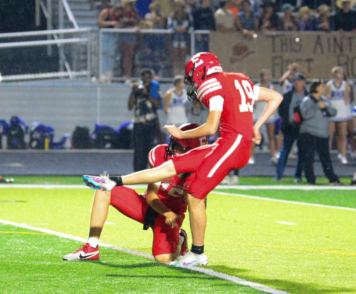 Senior Kellen Ruch completes an extra point attempt. The Antlers lost to the Badgers 28-7 on Friday, September 22nd.