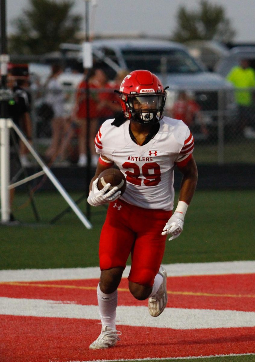 Junior Jayden Moody receives a kick return in the second half. The Antlers beat the Titans 26-24 on Friday, September 1st.