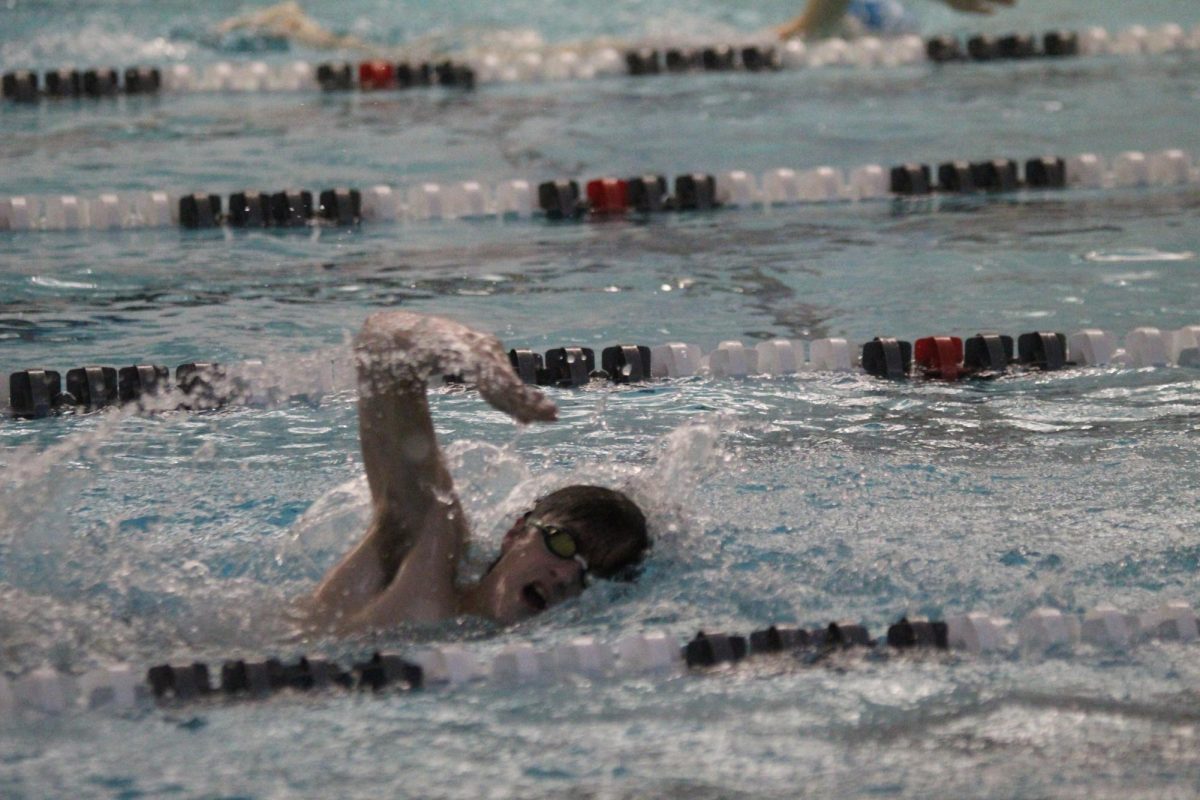 Gavin Visser swims quickly to the finish line. He was preparing for a recent meet against Burke and Skutt Catholic.
