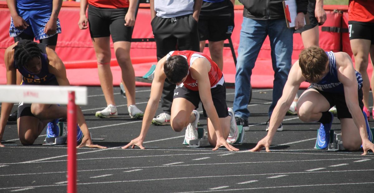 Freshman Brody Clevenger is focused in on the hurdles hes about to run.