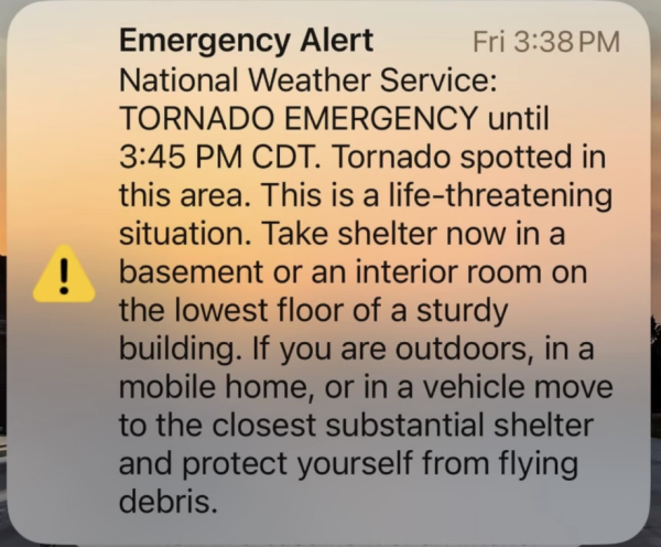 A screenshot of the National Weather Service Tornado Emergency alert.