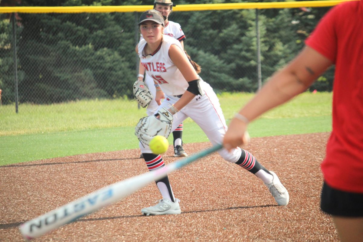 Megan Erdkamp prepares to field a ground ball during warm ups. This picture took place before the JV game versus Waverly.