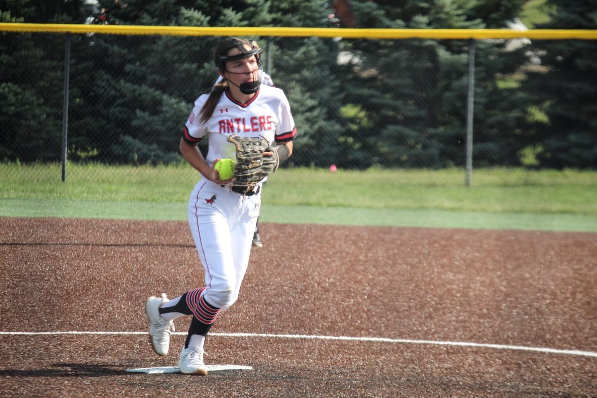 Samantha Michaud pitches a ball. This picture took place at the JV game versus Waverly.