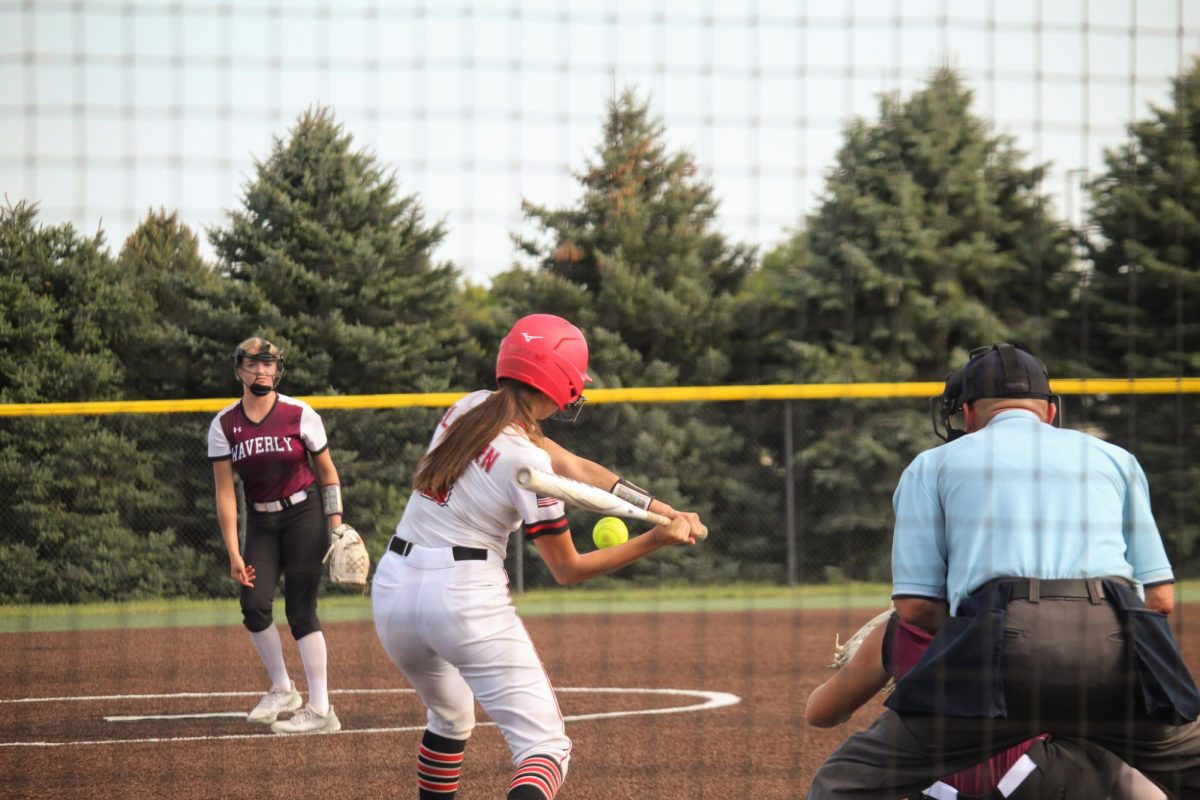 Brooklyn Wragge swings at a pitch. This picture took place at the JV game versus Waverly.