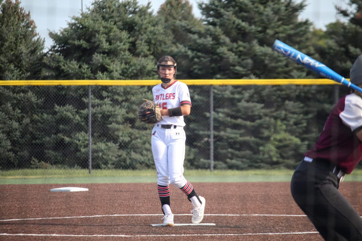 Samantha Michaud prepares to pitch again. This took place at the JV game versus Waverly.