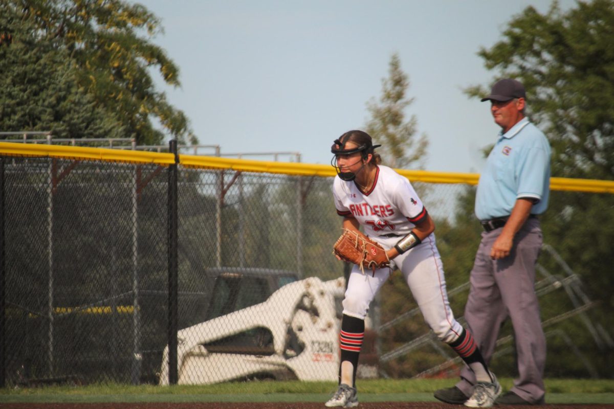 Shortstop Brooklyn Wragge gets ready for a ball to come her way. This took place at the JV game versus Waverly.