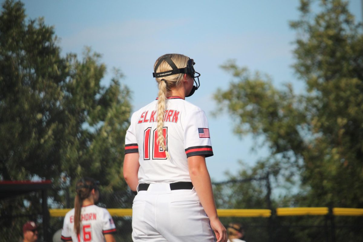 Lorena Mishler watches a play be made in the outfield. This picture took place at the JV game versus Waverly.