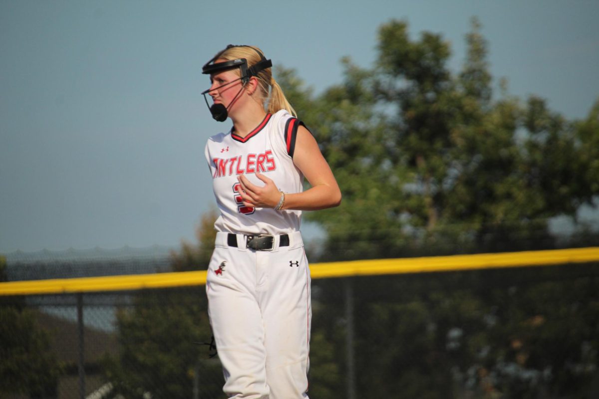 Haley VanWagoner watches the pitcher and waits to do her prep step. This took place at the JV game versus Waverly.