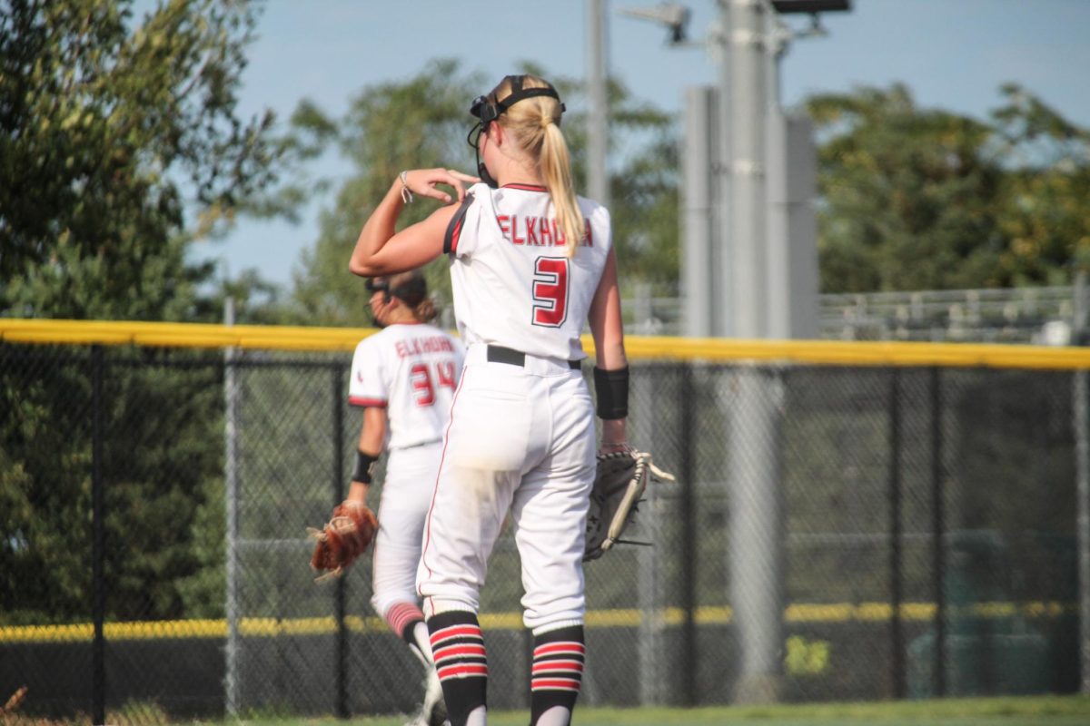 Sophomore Haley VanWagoner relaxes after making a play. This picture took place at the JV game versus Waverly.