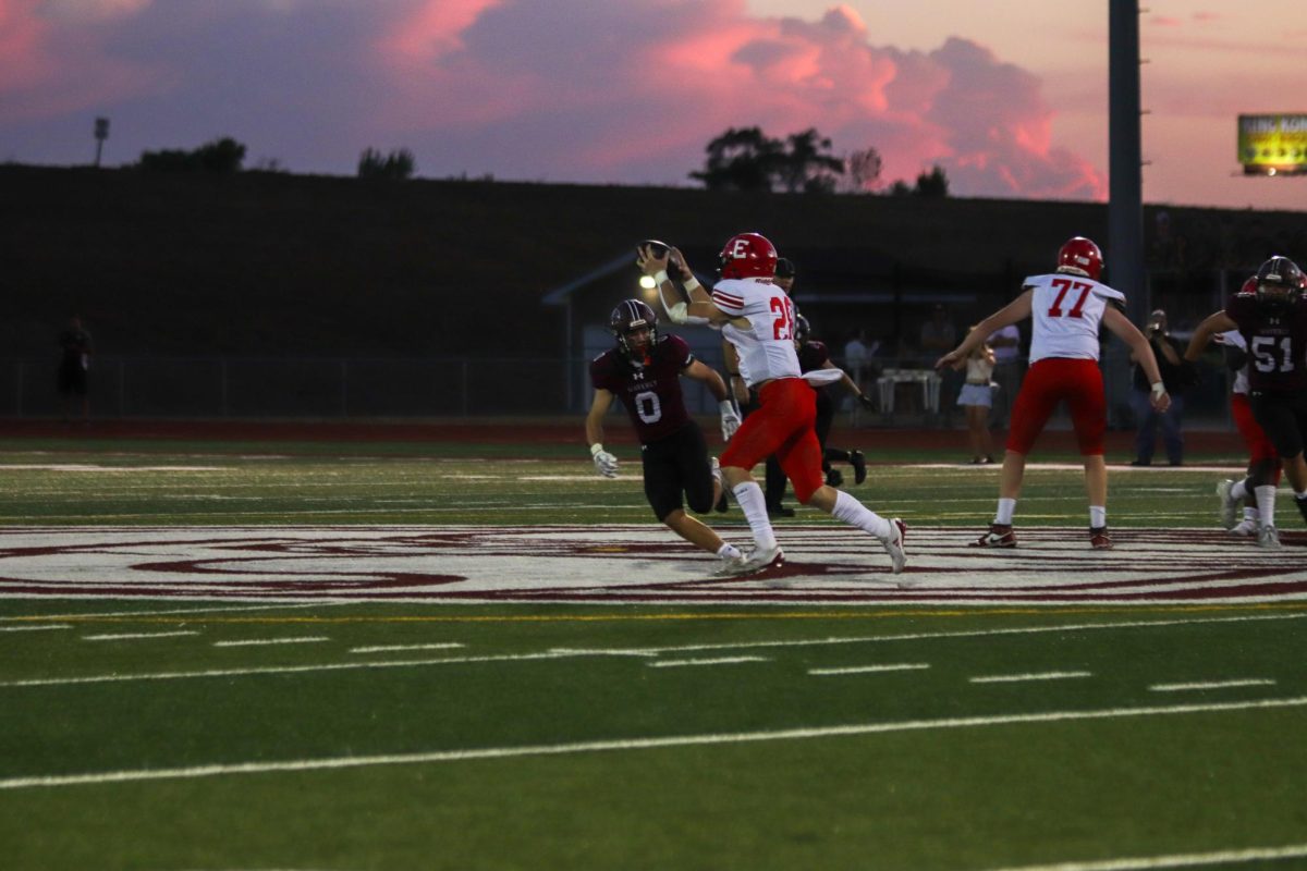 Senior Elliot Beister catches the ball, and tries to score a touchdown. The final score on 9/20 was 0-28 Waverly.