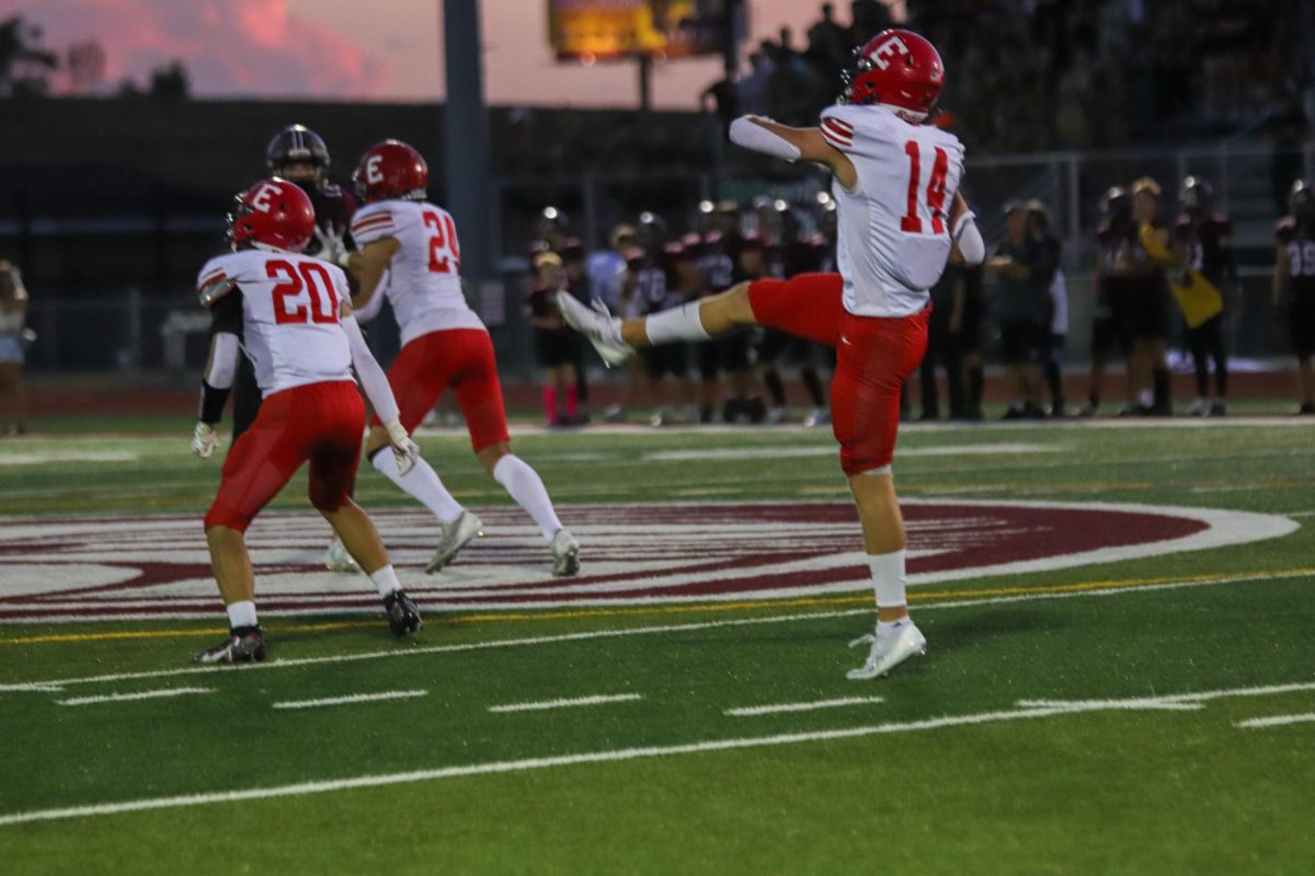 Senior Peyton Turman kicks the ball for the Antlers.  The final score for varsity football on 9/20 was 0-28 Waverly.