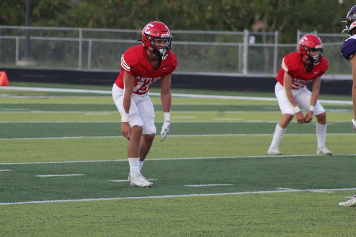 Josh Ludacka positions himself for a tackle.  The JV football team beat Blair with a final score of 21 - 0.