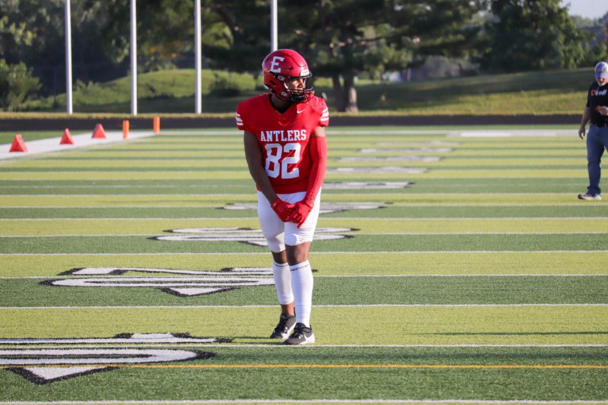 Sophomore Trey Pacas gets warmed up for the game.  This took place on September 3rd during the JV Antlers vs. Blair game. 