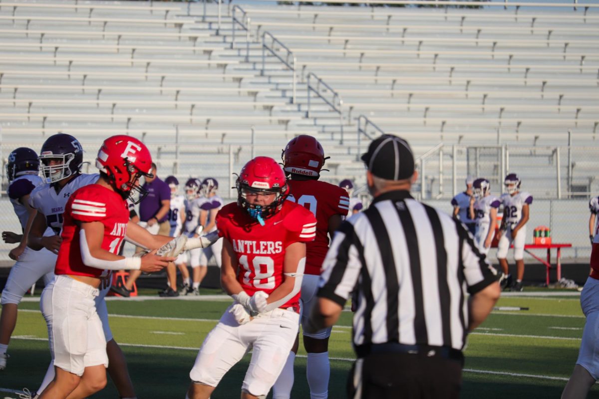 Junior Jack Metschke celebrates after the antlers scored a touchdown.  This took place on September 3rd during the JV Antlers vs. Blair game. 