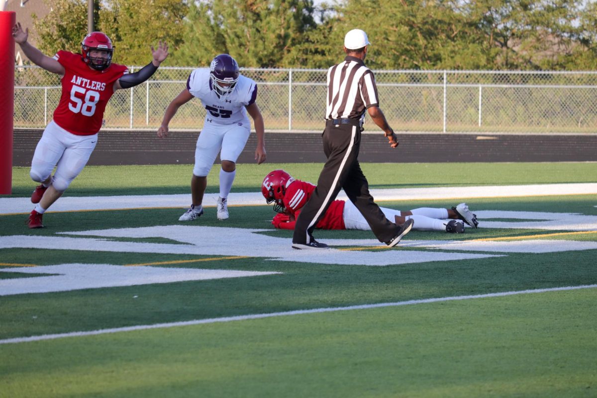 Number 82 Trey Pacas saved the ball giving the Antlers a one up. This took place on September 3rd during the JV Antlers vs. Blair game. 